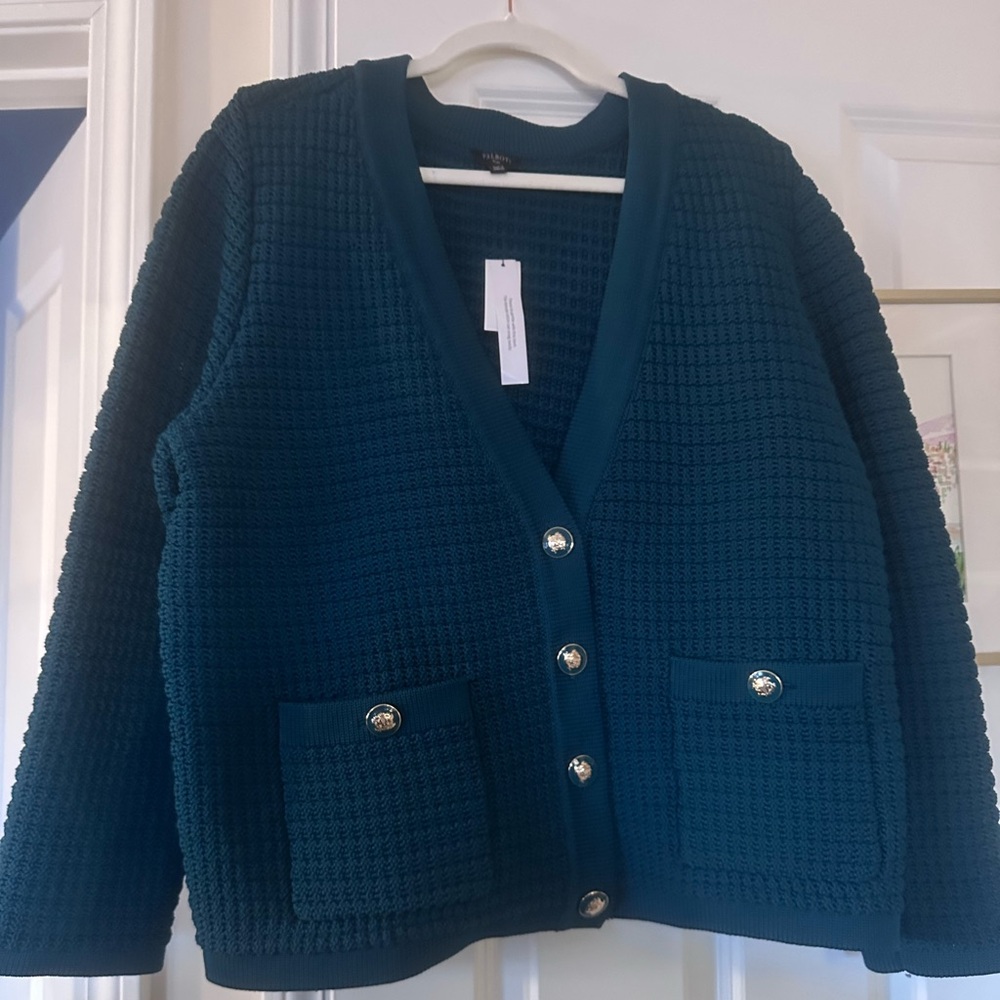 Talbots Green 1X Textured V-neck Cardigan sweater NWT